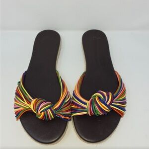 NEW J Crew Rainbow Colorful Knotted Slides Sandals Flats Size 11